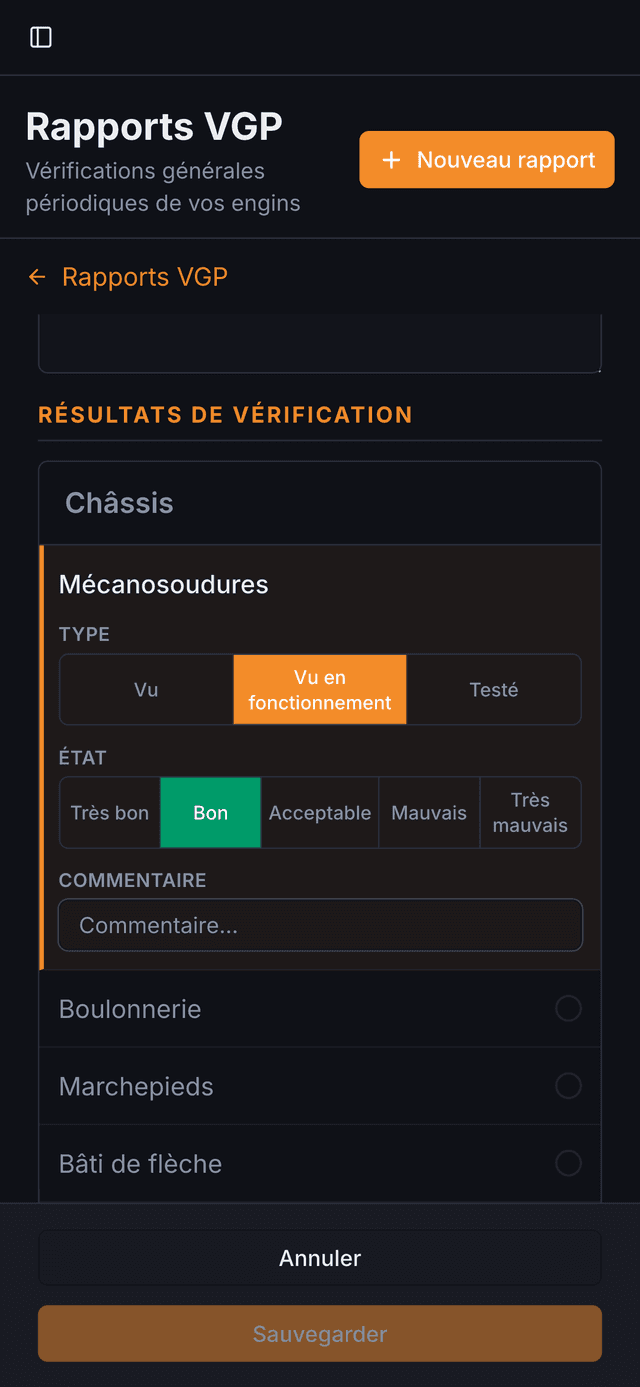 Module d'inspection - Interface de contrôle ManuBTP