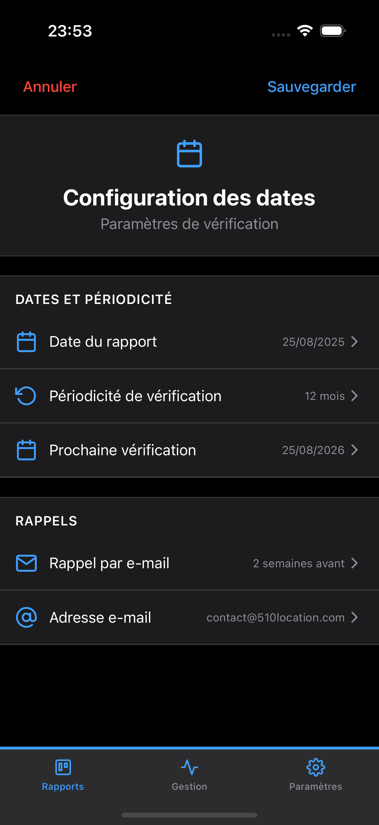 Configuration des alertes - Paramètres ManuBTP