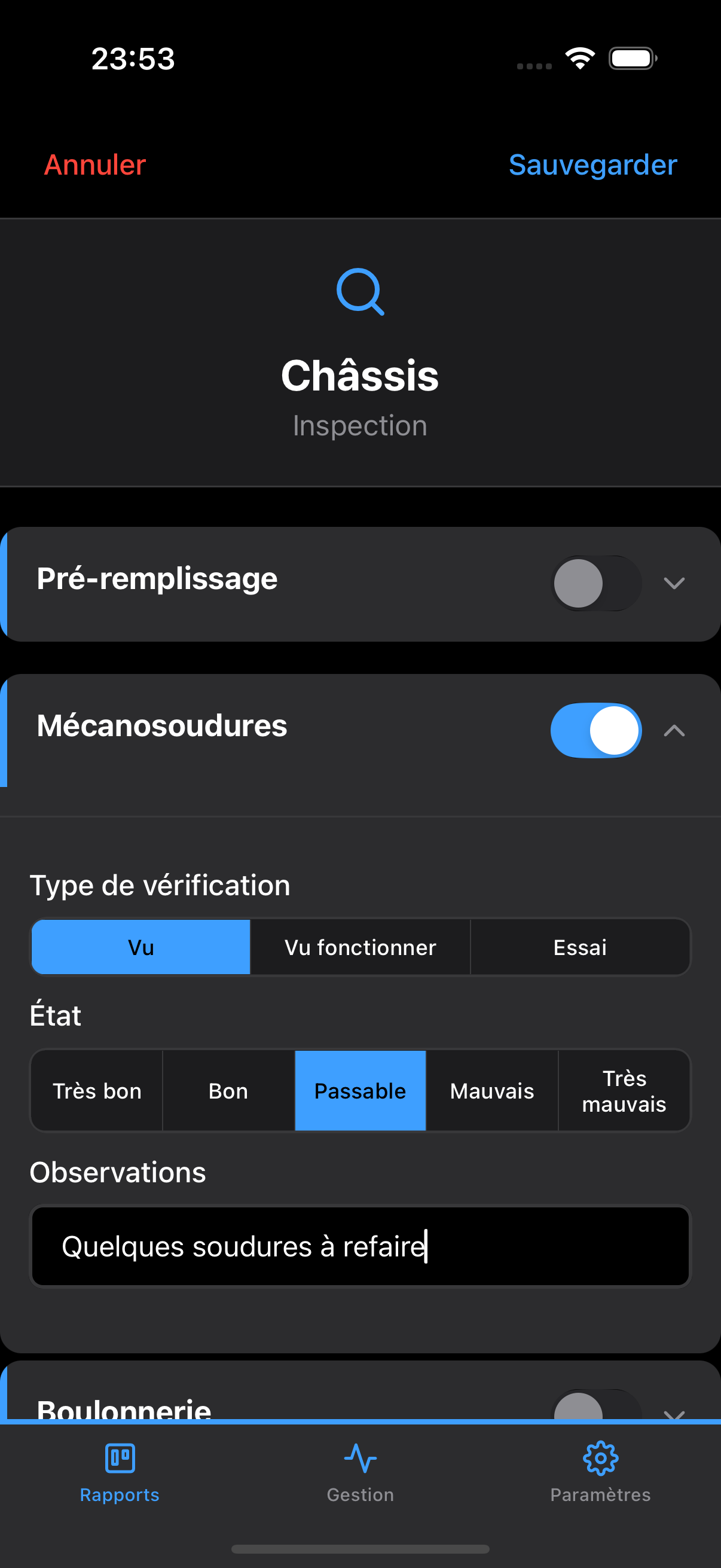 Module d'inspection - Interface de contrôle ManuBTP